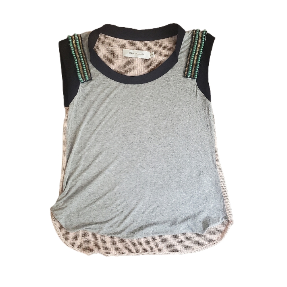 T Bags LA oven weave back embellished short sleeve tee